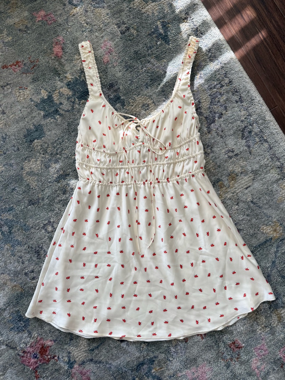Zara Cream Dress with Red Floral Accents